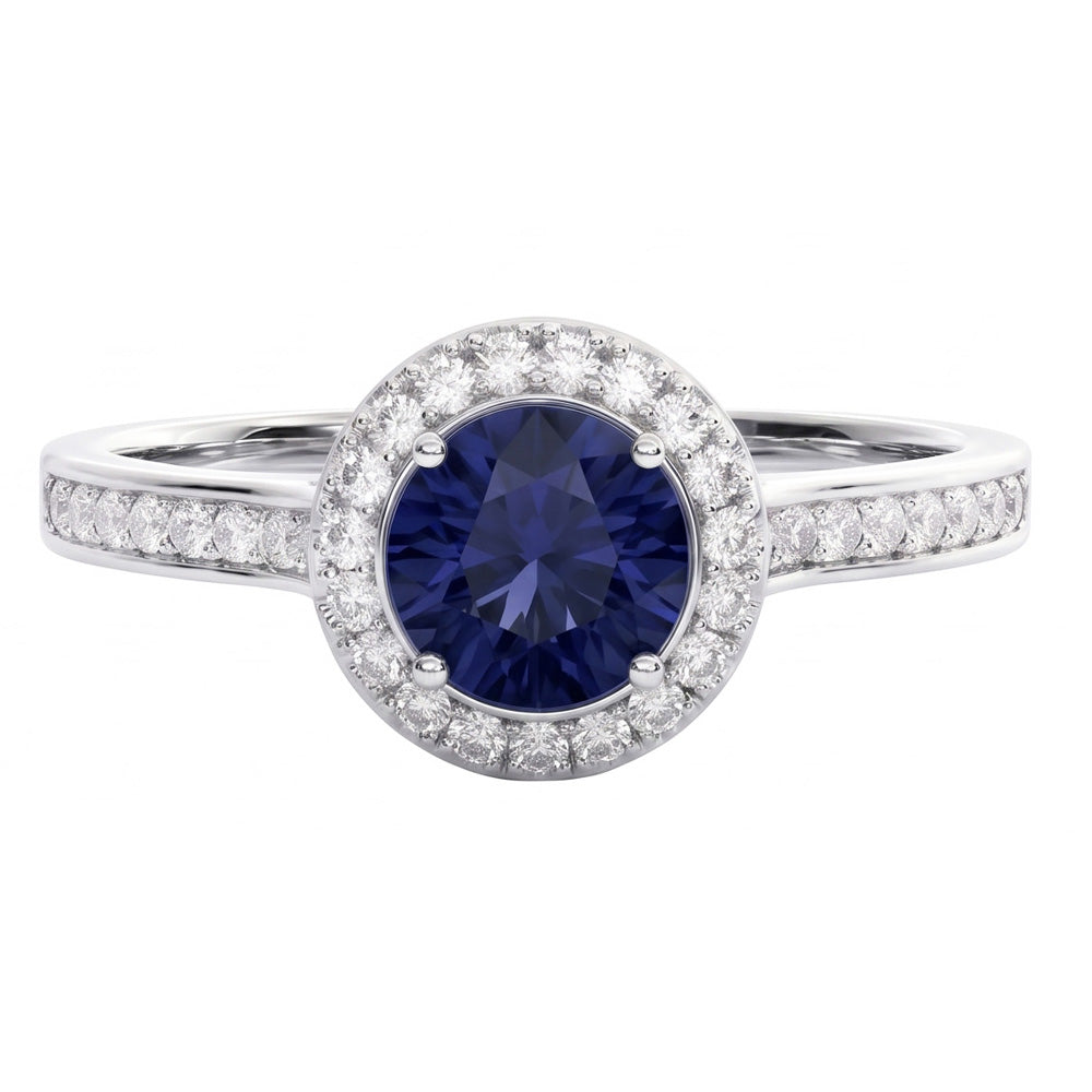 Sapphire And Natural Earth Mined DIAMOND ( NOT LAB GROWN ) Wedding Ring Jewellery Gold White 3 Ct Round Cut