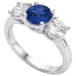 Sapphire And Natural Earth Mined DIAMOND ( NOT LAB GROWN ) 3 Stone Ring