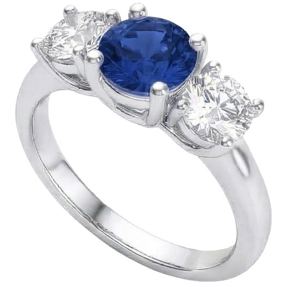 Sapphire And Natural Earth Mined DIAMOND ( NOT LAB GROWN ) 3 Stone Ring