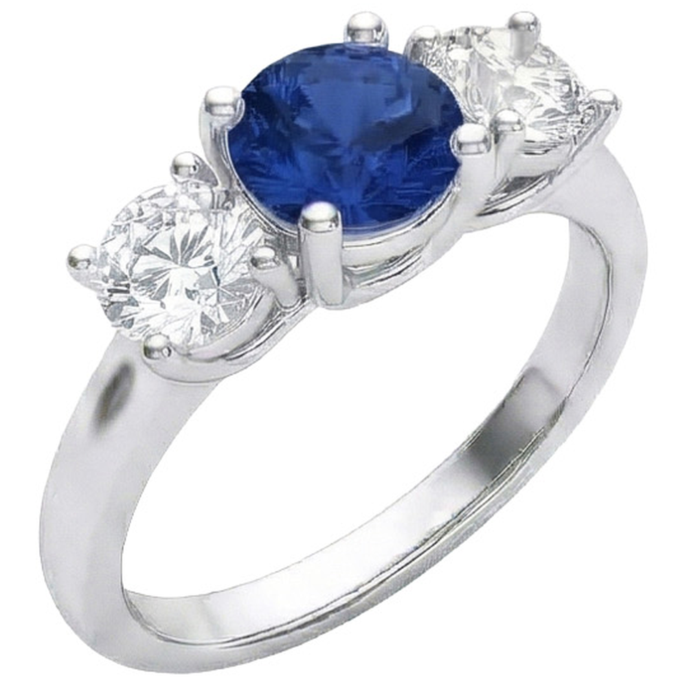 Sapphire And Natural Earth Mined DIAMOND ( NOT LAB GROWN ) 3 Stone Ring