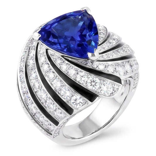Sapphire And Natural Earth Mined Diamond Ladies Cocktail Ring