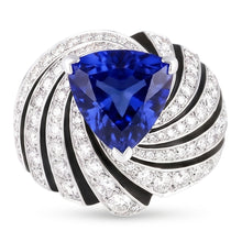 Sapphire And Natural Earth Mined Diamond Ladies Cocktail Ring