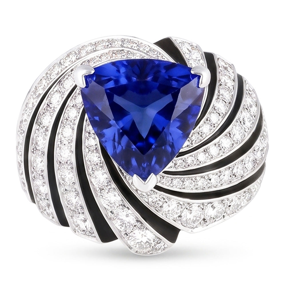 Sapphire And Natural Earth Mined Diamond Ladies Cocktail Ring