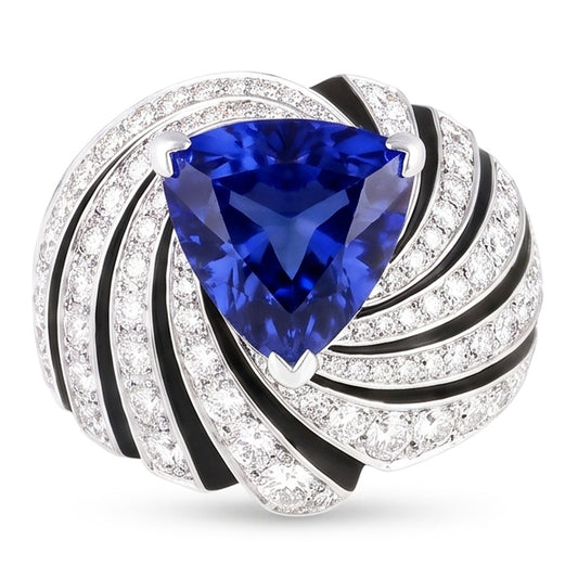 Sapphire And Natural Earth Mined Diamond Ladies Cocktail Ring