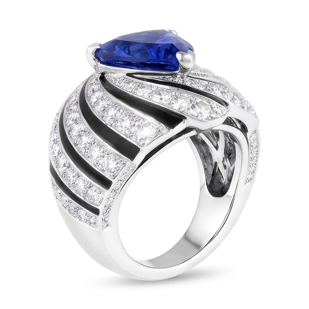 Sapphire And Natural Earth Mined Diamond Ladies Cocktail Ring