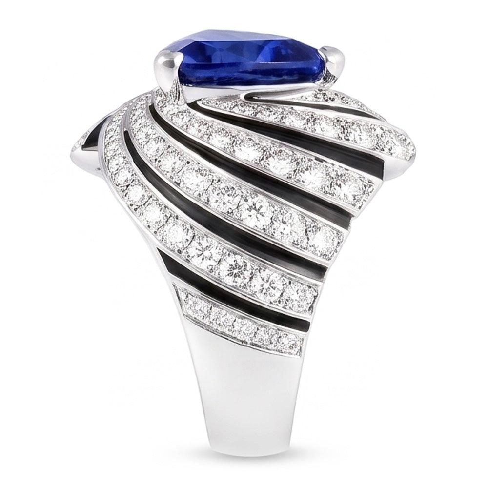 Sapphire And Natural Earth Mined Diamond Ladies Cocktail Ring