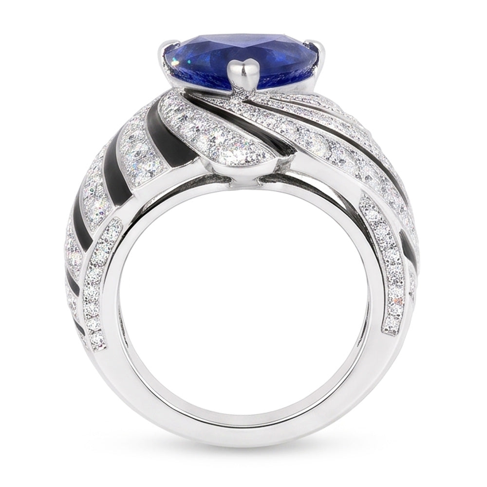 Sapphire And Natural Earth Mined Diamond Ladies Cocktail Ring