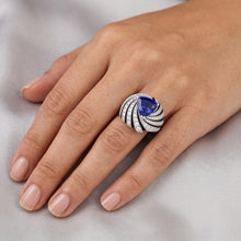Sapphire And Natural Earth Mined Diamond Ladies Cocktail Ring