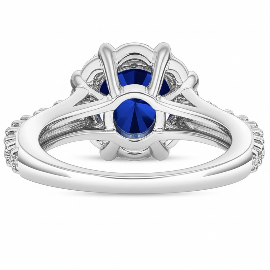 Sapphire And Natural Earth Mined Diamond Ring White Gold Fine Jewellery Round Cut 3.40 Ct