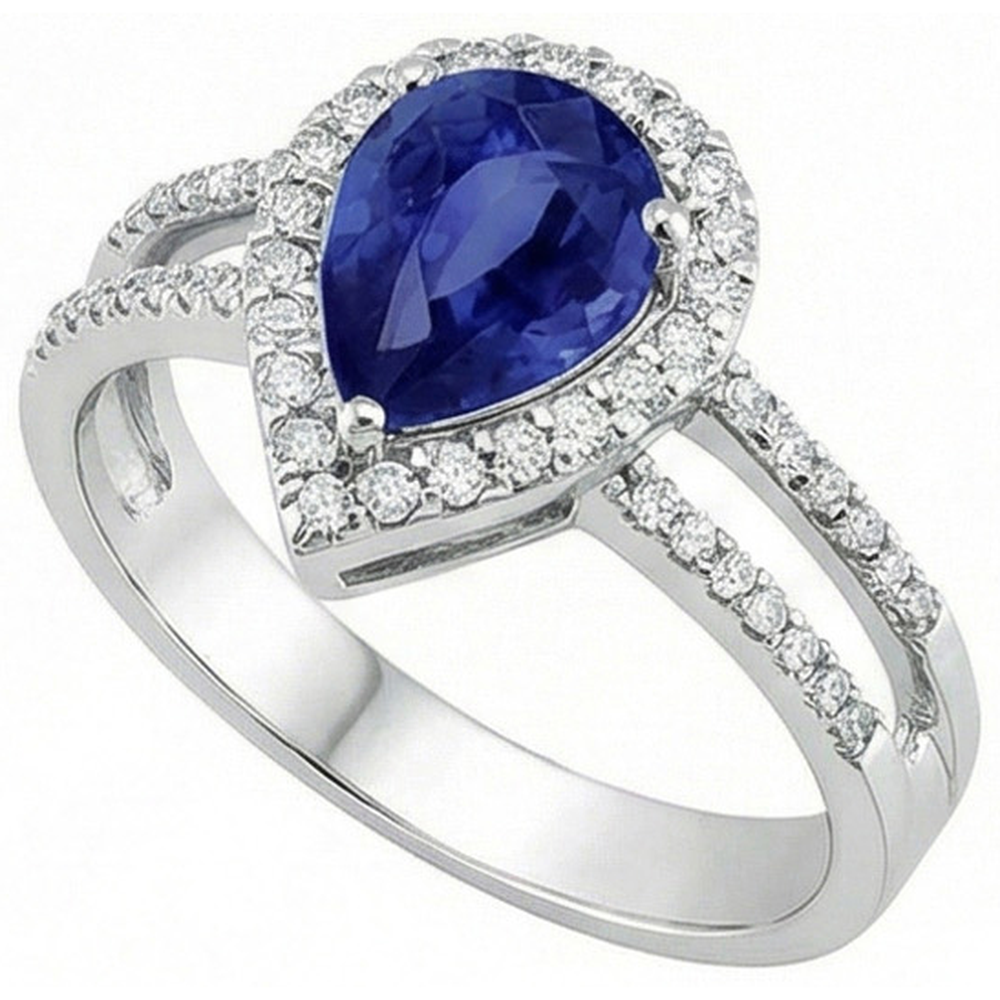 Sapphire And Natural Earth Mined DIAMOND ( NOT LAB GROWN )s 2.75 Carats Ring Split Shank Gold White 14K