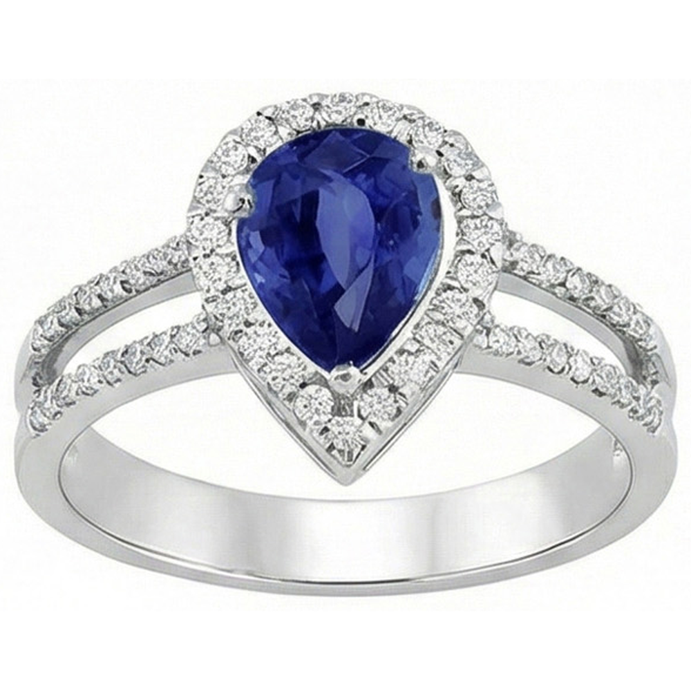 Sapphire And Natural Earth Mined DIAMOND ( NOT LAB GROWN )s 2.75 Carats Ring Split Shank Gold White 14K