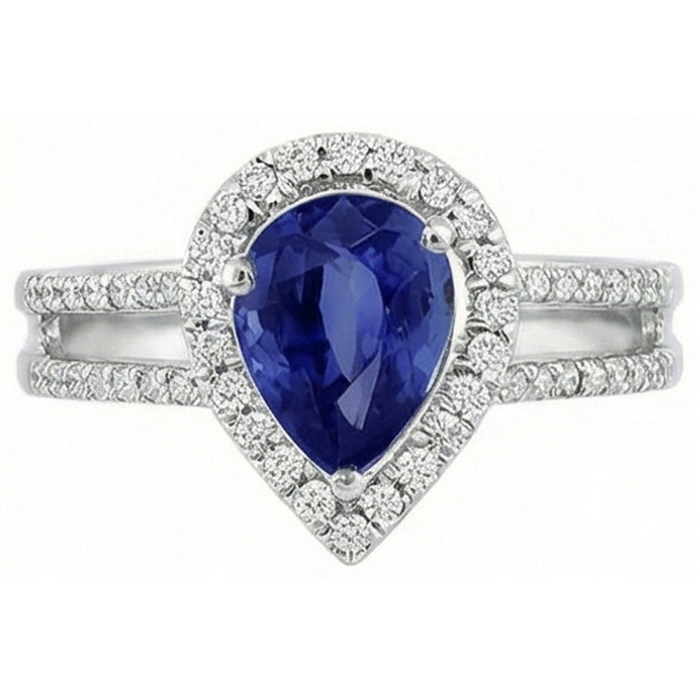 Sapphire And Natural Earth Mined DIAMOND ( NOT LAB GROWN )s 2.75 Carats Ring Split Shank Gold White 14K