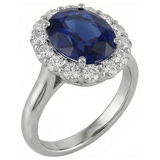 Sapphire And Natural Earth Mined Diamonds 8.50 Carats Wedding Ring White Gold 14K