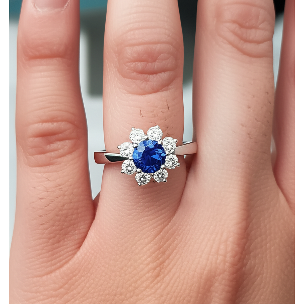 Sapphire And Natural Earth Mined Diamonds Round Cut 2.45 Ct Wedding Ring White Gold 14K
