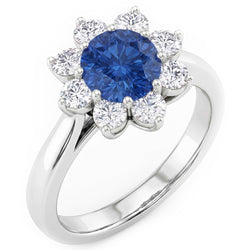 Sapphire And Natural Earth Mined Diamonds Round Cut 2.45 Ct Wedding Ring White Gold 14K