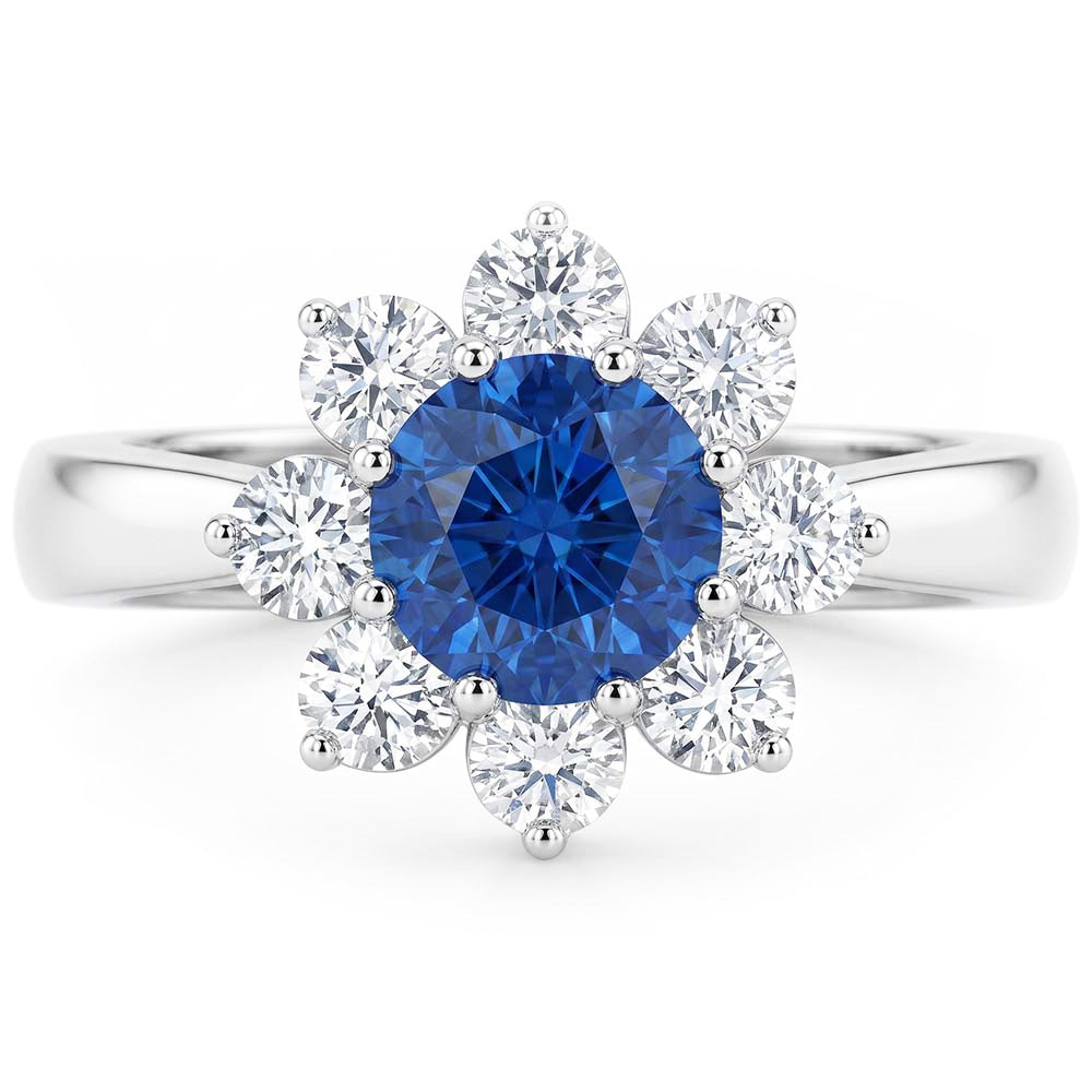 Sapphire And Natural Earth Mined Diamonds Round Cut 2.45 Ct Wedding Ring White Gold 14K