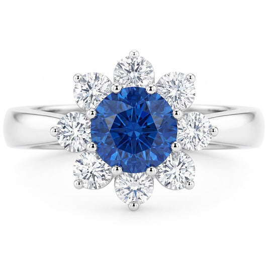 Sapphire And Natural Earth Mined Diamonds Round Cut 2.45 Ct Wedding Ring White Gold 14K