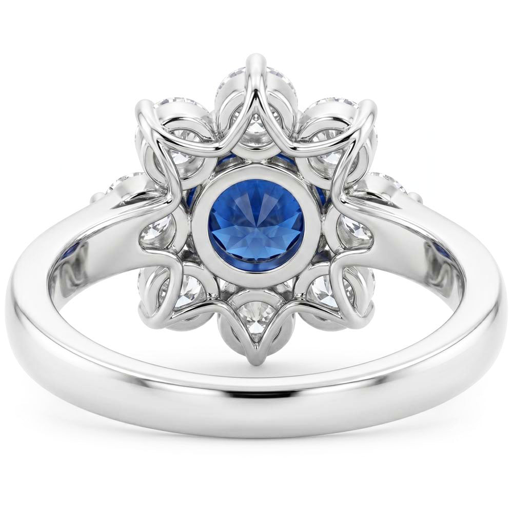Sapphire And Natural Earth Mined Diamonds Round Cut 2.45 Ct Wedding Ring White Gold 14K