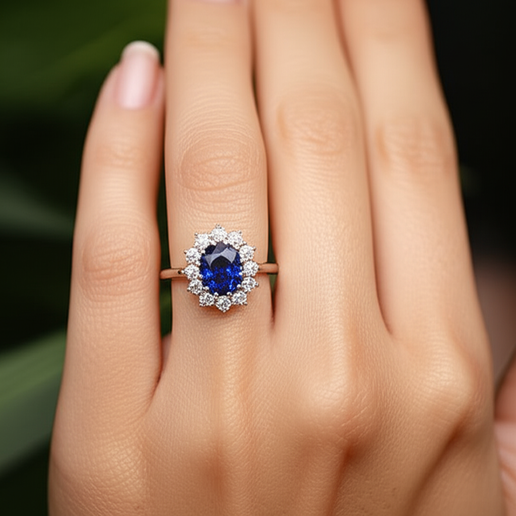 Sapphire Cluster Natural Earth Mined Diamond Ring