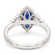 Sapphire Engagement Ring 3 Carat Genuine Marquise Blue Halo Three Stone Platinum