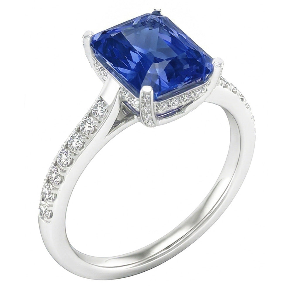 Sapphire Engagement Ring Radiant With Round Natural Earth Mined Diamond Accents 2 Carats