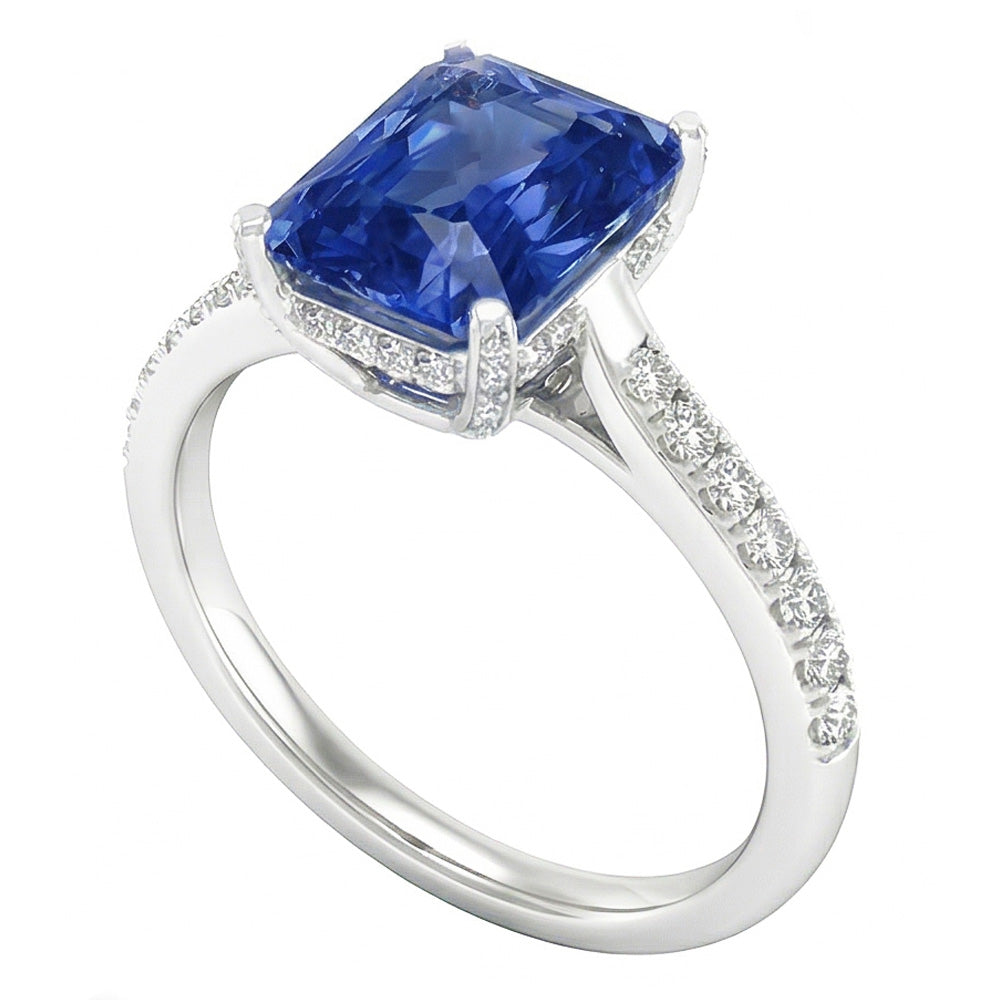 Sapphire Engagement Ring Radiant With Round Natural Earth Mined Diamond Accents 2 Carats
