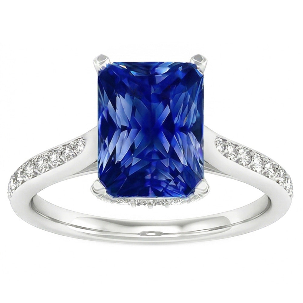 Sapphire Engagement Ring Radiant With Round Natural Earth Mined Diamond Accents 2 Carats