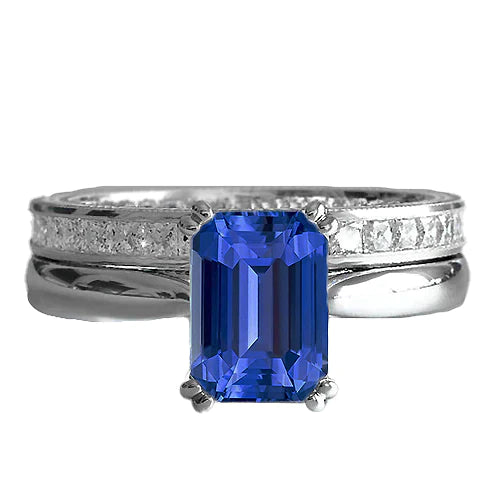 Sapphire Engagement Ring With Band Set