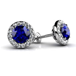 Sapphire Gemstone Natural Earth Mined Diamond Stud Earrings