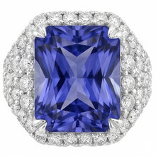 Sapphire Gemstone Ring 4.50 Carats Multi Row Pave Set Natural Earth Mined Diamond Shank