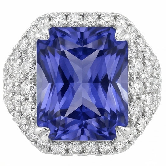 Sapphire Gemstone Ring 4.50 Carats Multi Row Pave Set Natural Earth Mined Diamond Shank