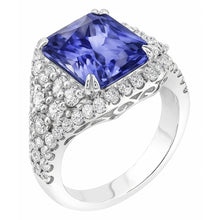 Sapphire Gemstone Ring 4.50 Carats Multi Row Pave Set Natural Earth Mined Diamond Shank
