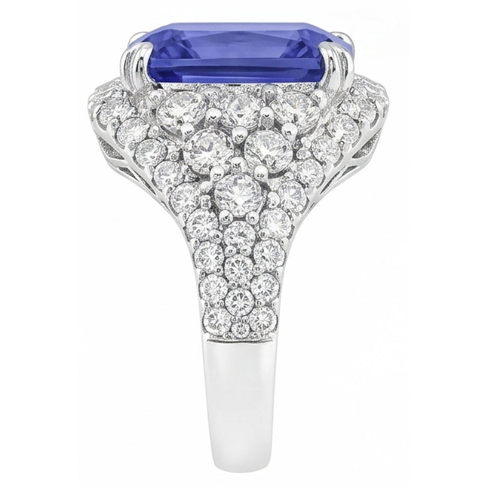Sapphire Gemstone Ring 4.50 Carats Multi Row Pave Set Natural Earth Mined Diamond Shank