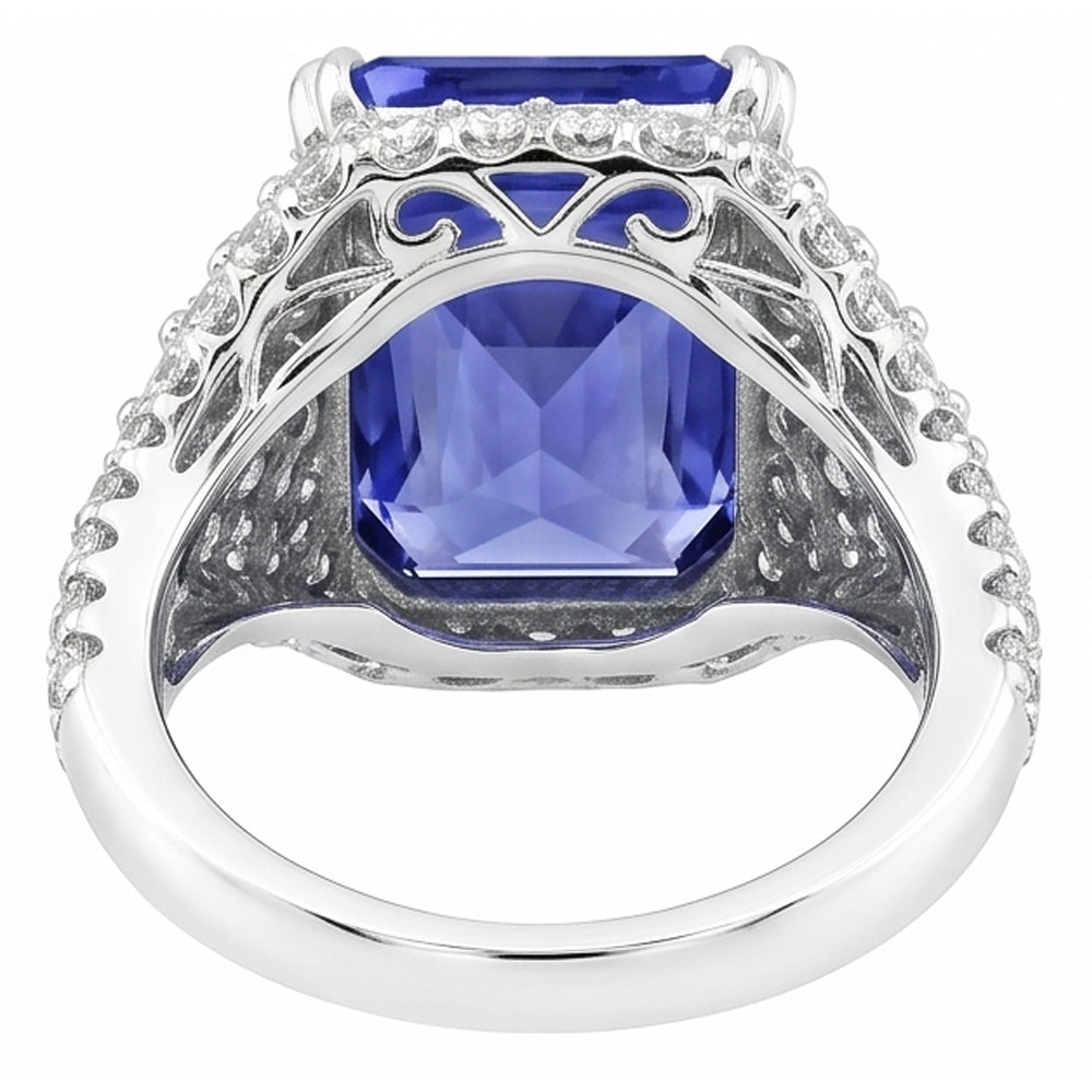 Sapphire Gemstone Ring 4.50 Carats Multi Row Pave Set Natural Earth Mined Diamond Shank