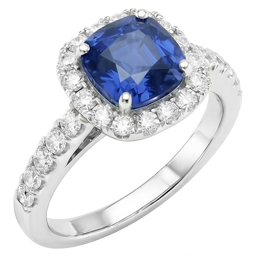 natural round sapphire 3.50ct ring front view