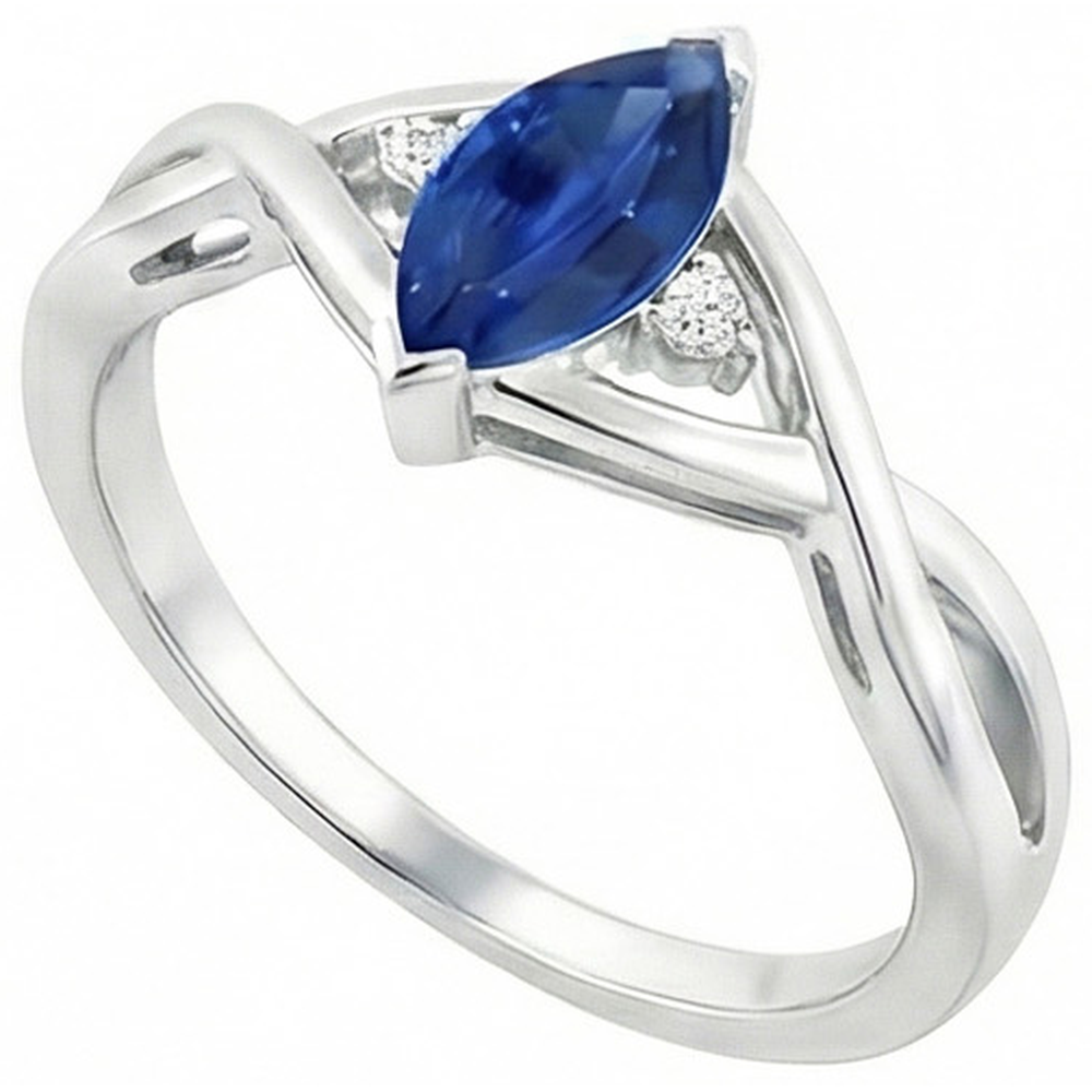 Sapphire Marquise Cut Engagement Ring With Natural Earth Mined DIAMOND ( NOT LAB GROWN )s