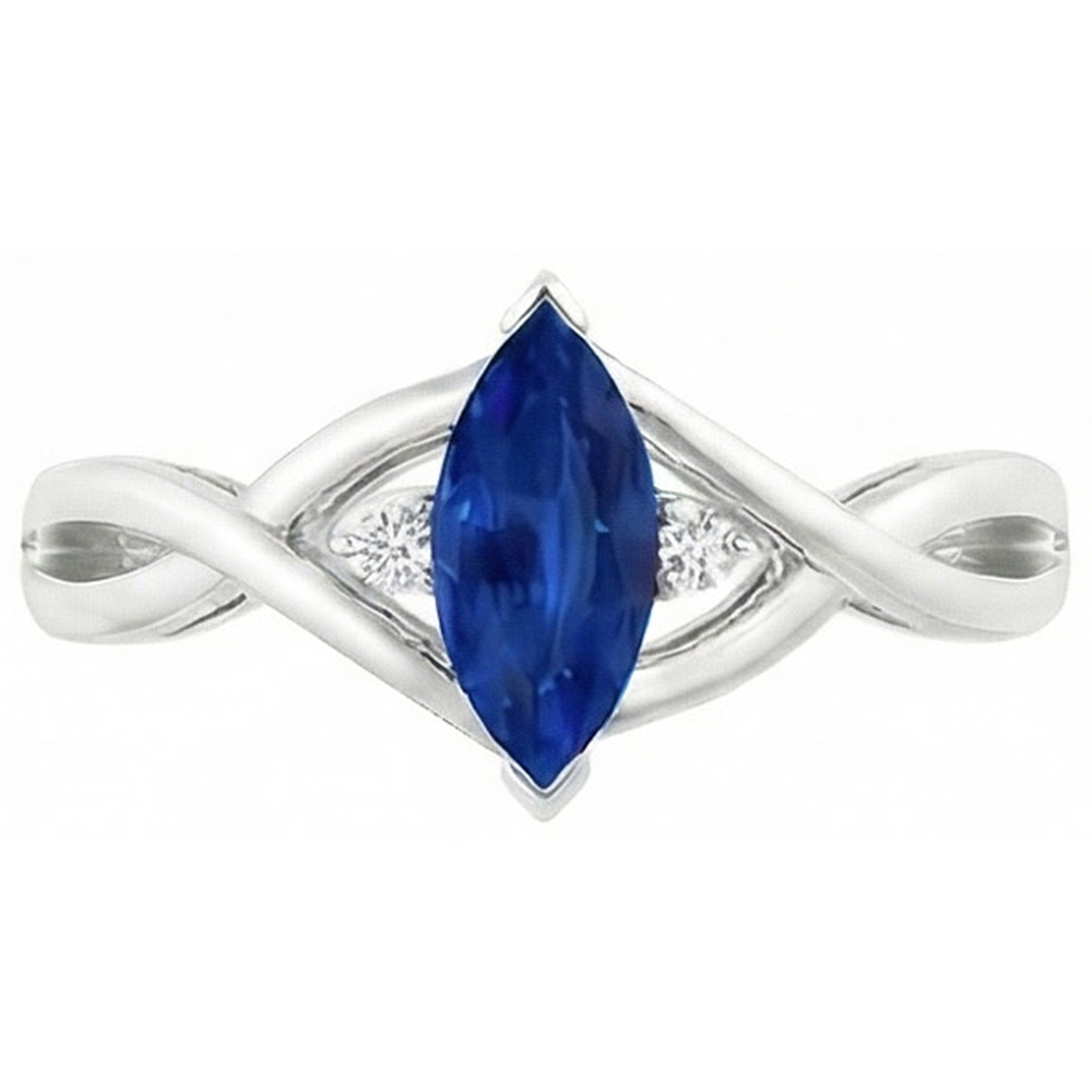 Sapphire Marquise Cut Engagement Ring With Natural Earth Mined DIAMOND ( NOT LAB GROWN )s