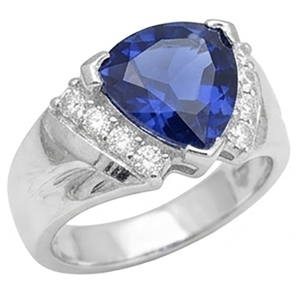 Sapphire Mens Ring Natural Earth Mined Diamond Anniversary Trillion Vintage Style