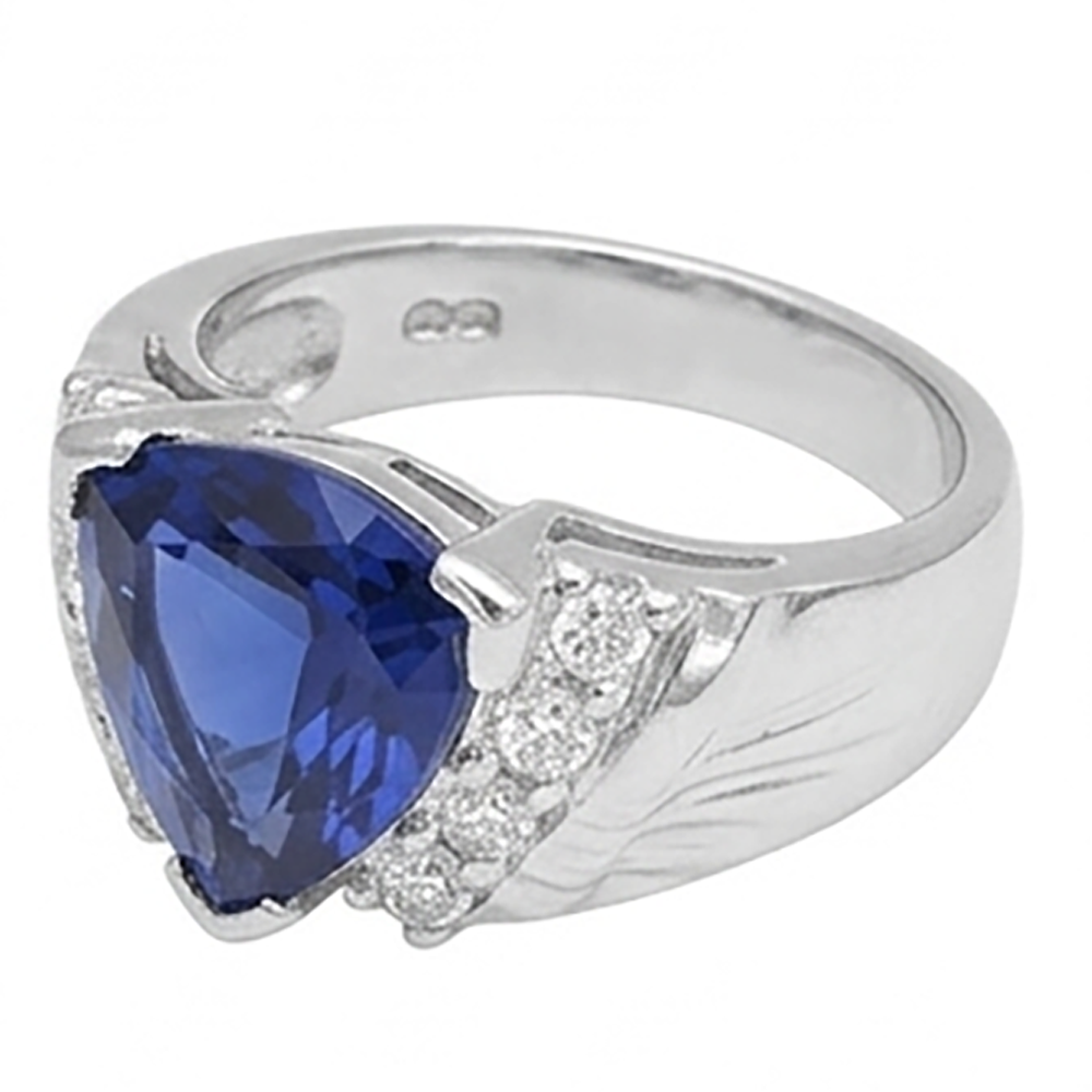 Sapphire Mens Ring Natural Earth Mined Diamond Anniversary Trillion Vintage Style
