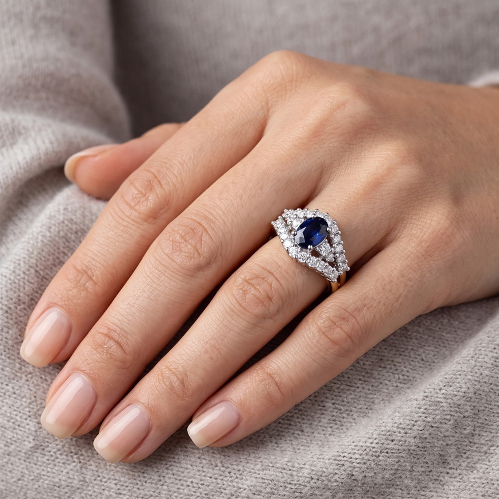 Sapphire Ring Guard With Natural Earth Mined Diamonds