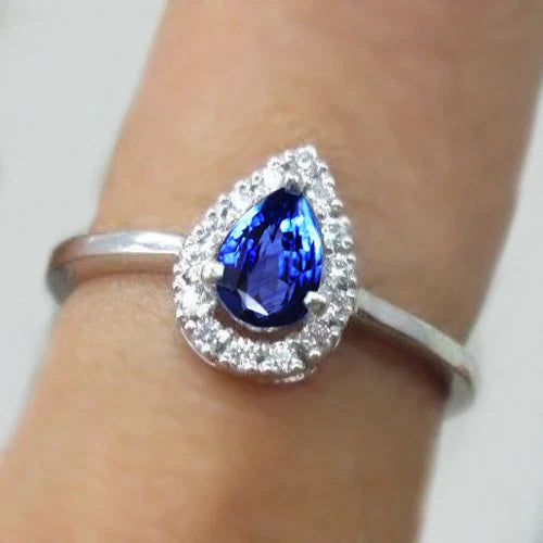 Sapphire Ring Skinny Band Pear Cut