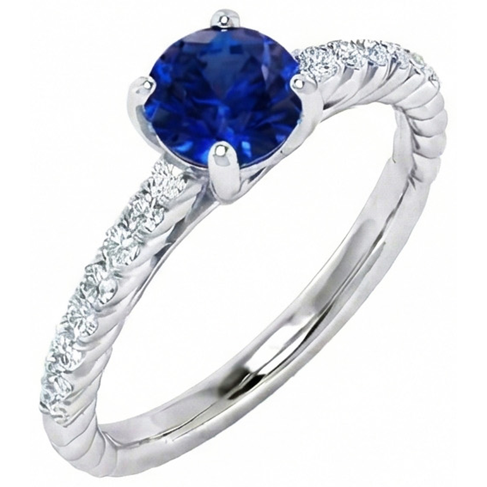 Sapphire Ring With Natural Earth Mined DIAMOND ( NOT LAB GROWN ) Accents