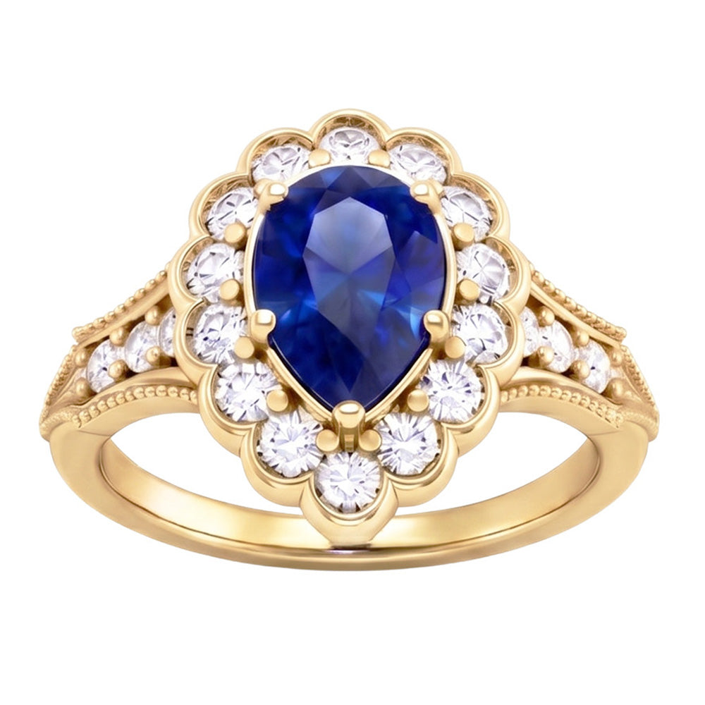 Sapphire Vintage Style Engagement Natural Earth Mined DIAMOND ( NOT LAB GROWN ) Ring