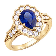 Sapphire Vintage Style Engagement Natural Earth Mined DIAMOND ( NOT LAB GROWN ) Ring