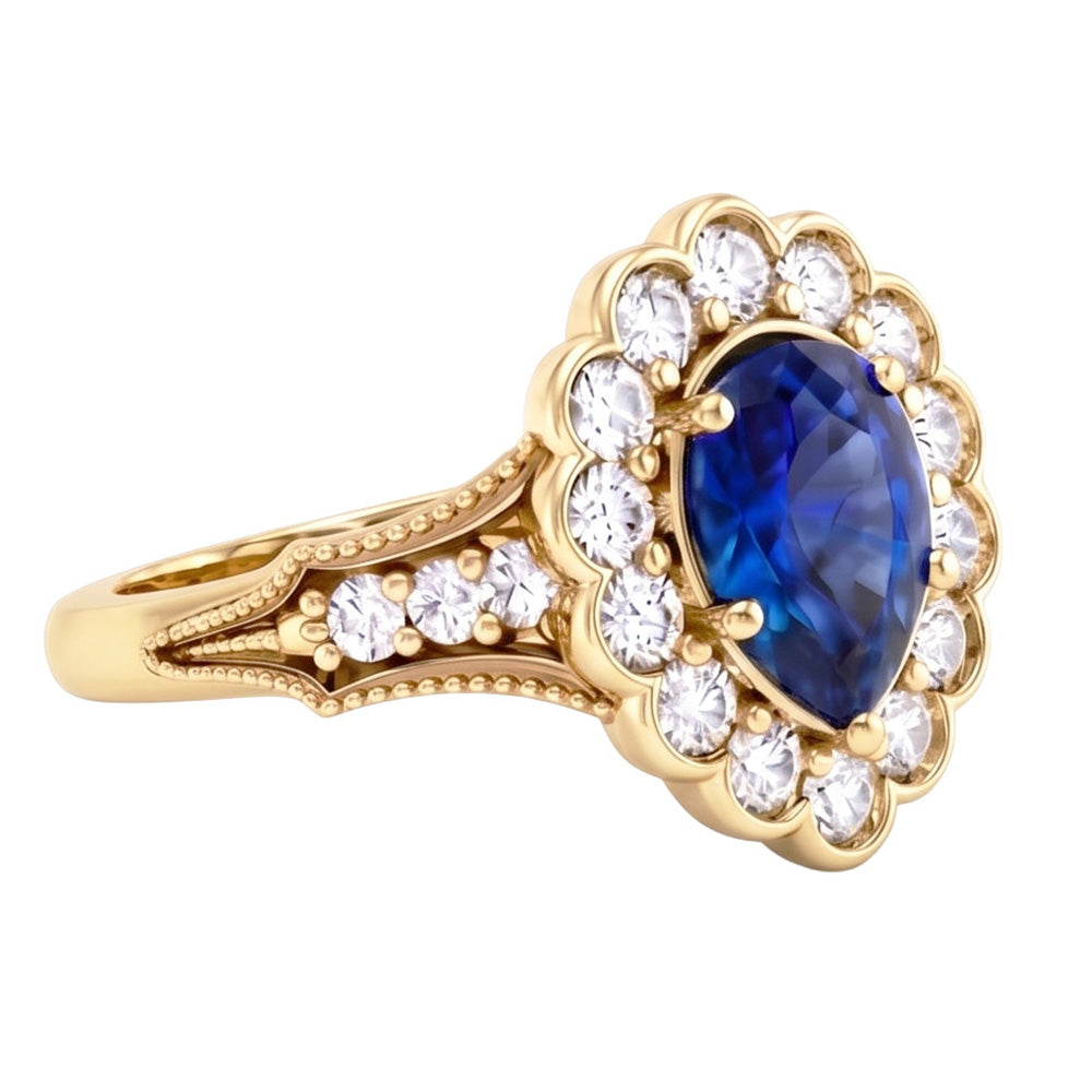 Sapphire Vintage Style Engagement Natural Earth Mined DIAMOND ( NOT LAB GROWN ) Ring