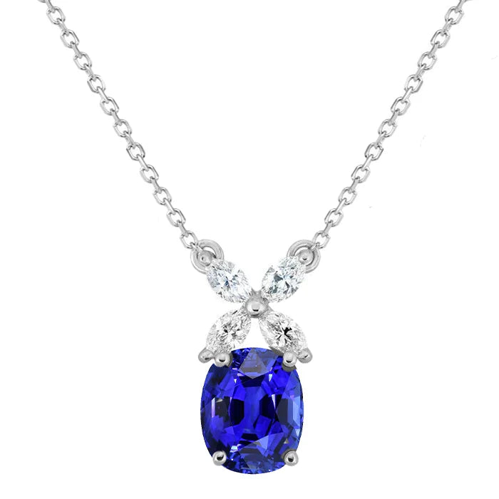 Blue Sapphire Stone Pendant Necklace 2-ct 14 Karat White Gold – main view