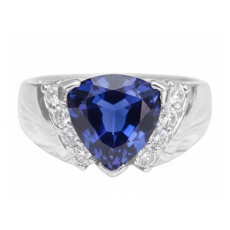 Sapphire Mens Ring IGI CERTIFIED Diamond Anniversary Trillion Vintage Style