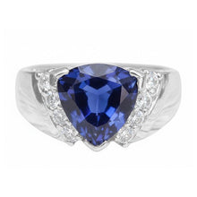 Sapphire Mens Ring IGI CERTIFIED Diamond Anniversary Trillion Vintage Style