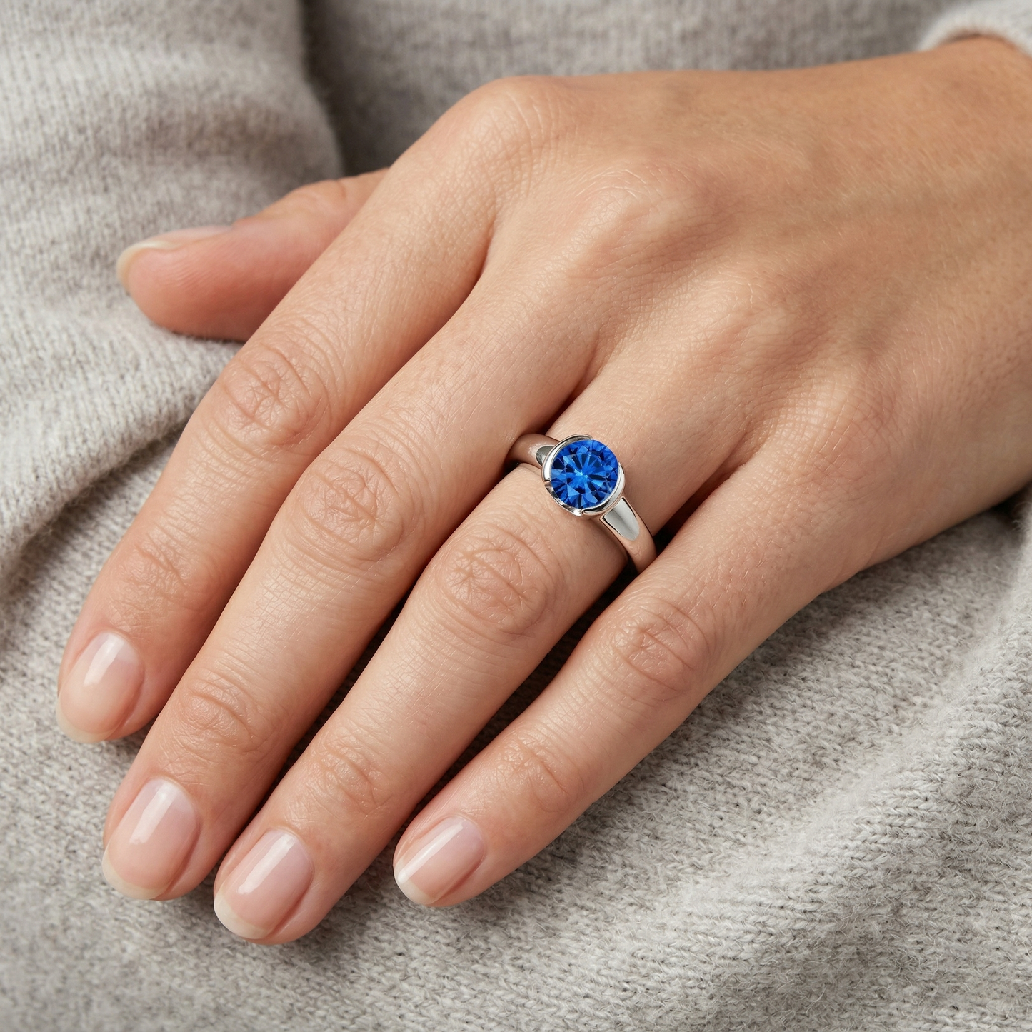 Sapphire Round Cut White Gold Engagement Ring