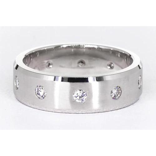 Satin Finish Anniversary Band Round Diamonds White Gold 14K